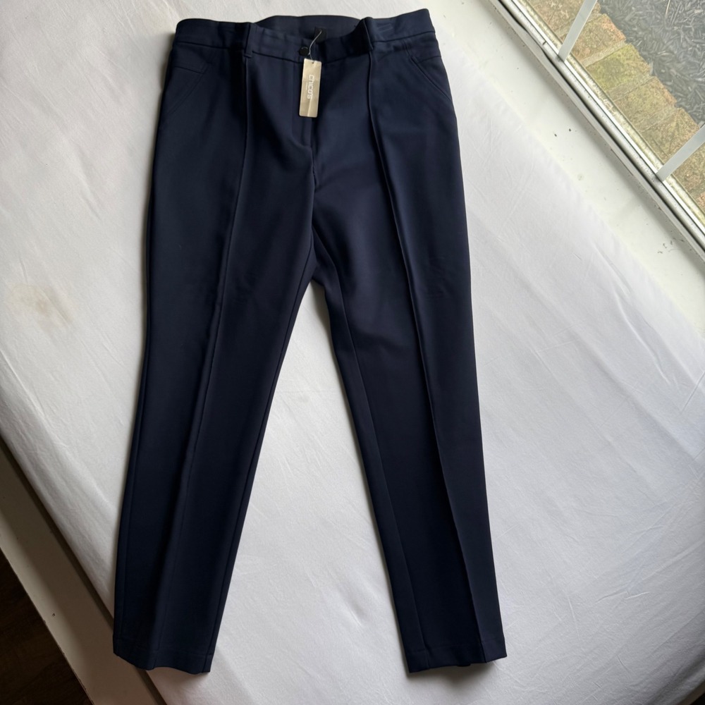Chicos So Slimming Elyse Pants Deep Navy Blue Size 2.5 Short NWT Old Money Work